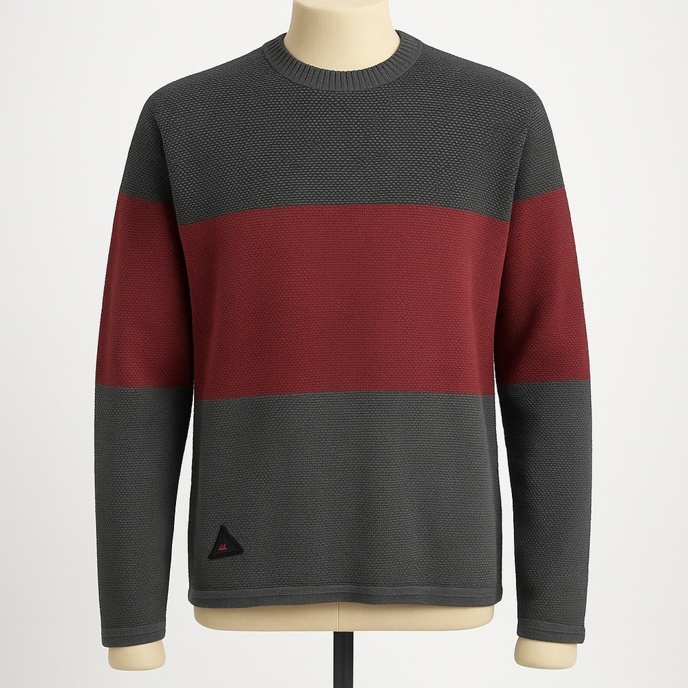 Point Zero Mens Colorblock Sweater Shirt Size XL Red Gray Long‎ Sleeve Pullover